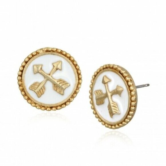 Capwell Co Athena Arrow Stud Earrings Gold White - Picture 1 of 5